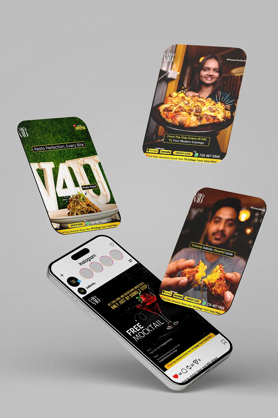 Cafe V4U social media creatives mockup