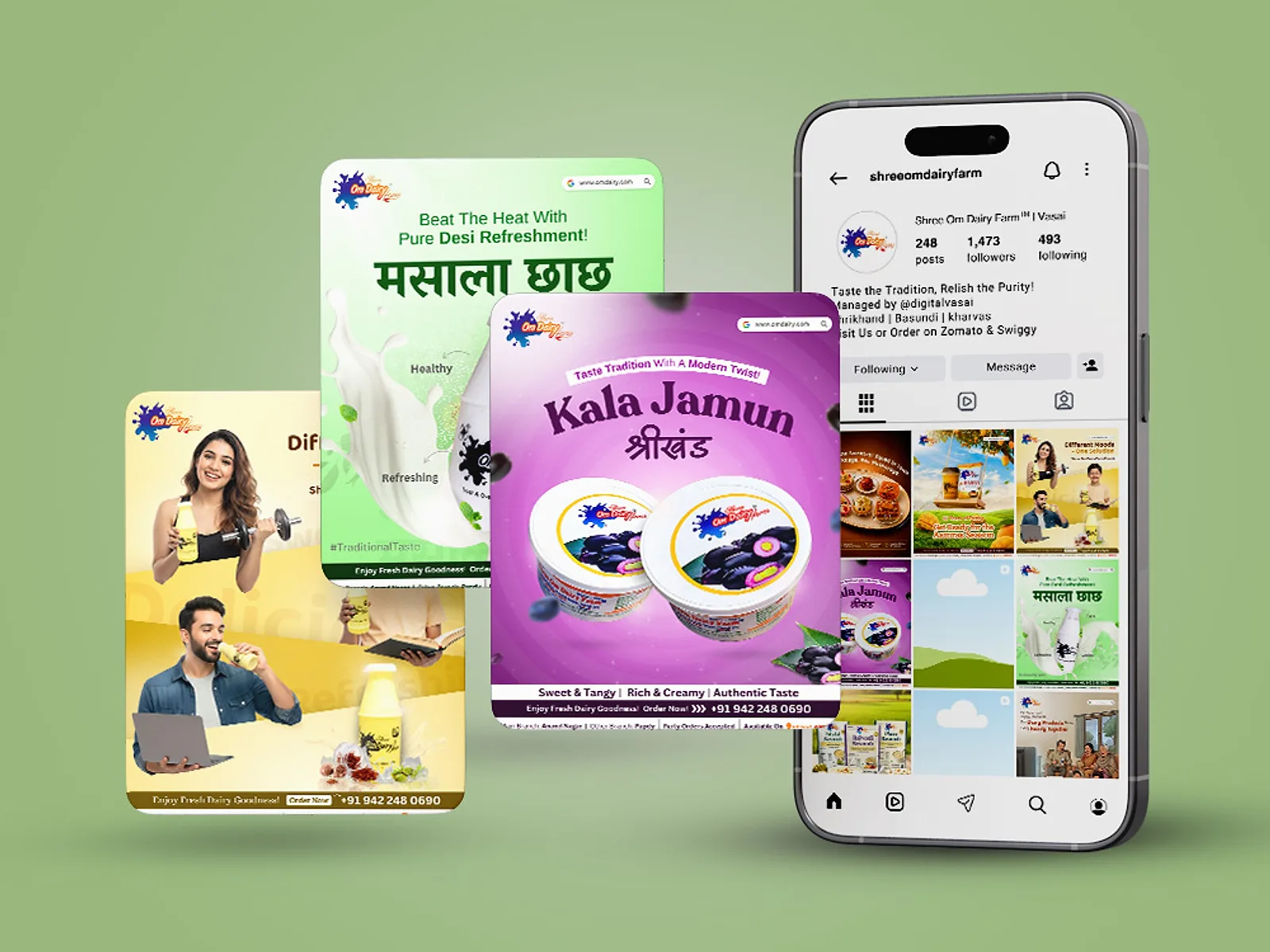 Shree Om Dairy social media creatives mockup