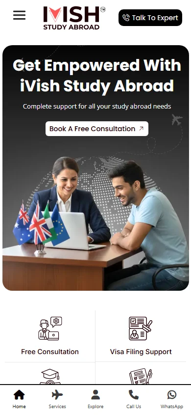 iVish Study Abroad website on mobile