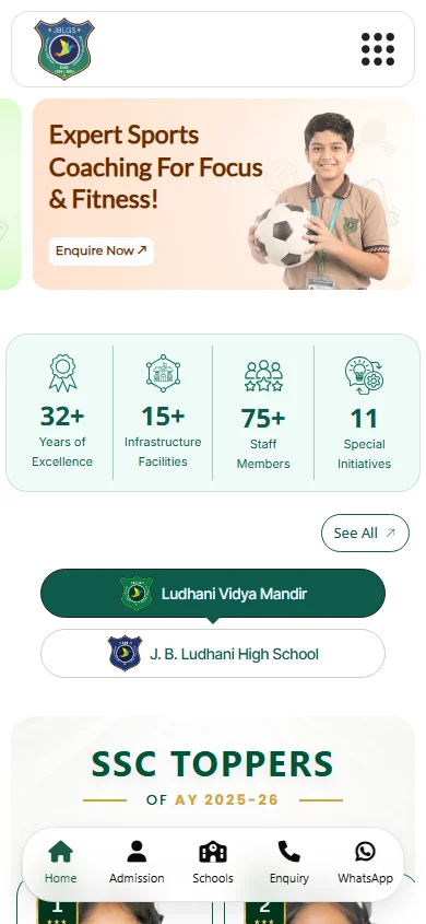 J. B. Ludhani High School website on mobile