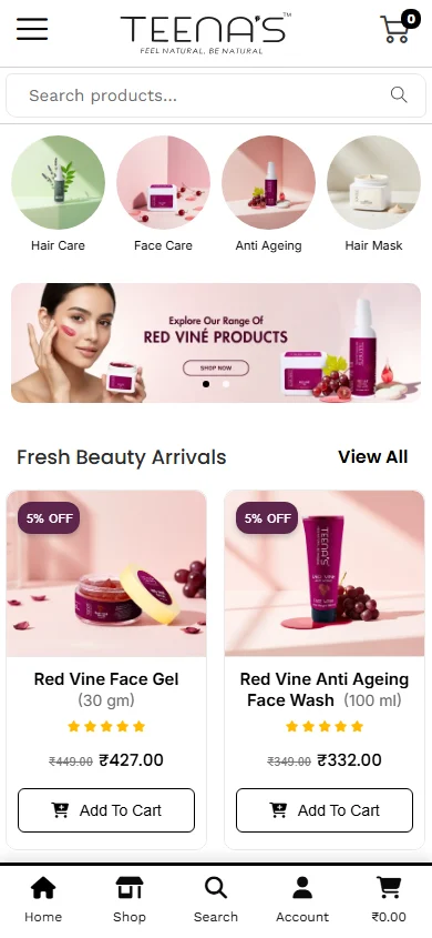 Teenas Hair and Skin website on mobile